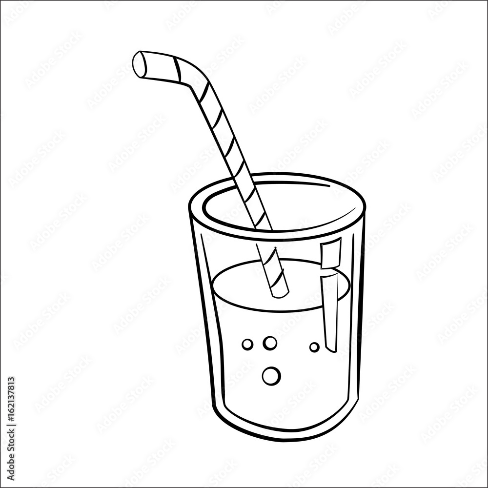 Glass of Juice Cartoon - Line Drawn Vector Glass of Juice Cartoon - Line Drawn Vector