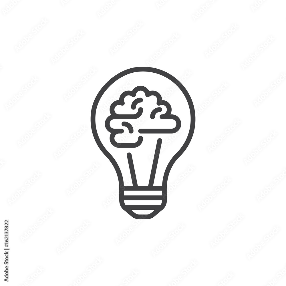 Light bulb and brain line icon, outline vector sign, linear style pictogram isolated on white. Creative idea symbol, logo illustration. Editable stroke. Pixel perfect graphics Light bulb and brain line icon, outline vector sign, linear style pictogram isolated on white. Creative idea symbol, logo illustration. Editable stroke. Pixel perfect graphics