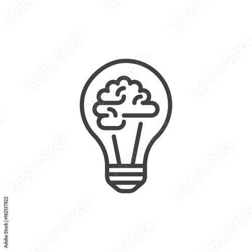 Light bulb and brain line icon, outline vector sign, linear style pictogram isolated on white. Creative idea symbol, logo illustration. Editable stroke. Pixel perfect graphics