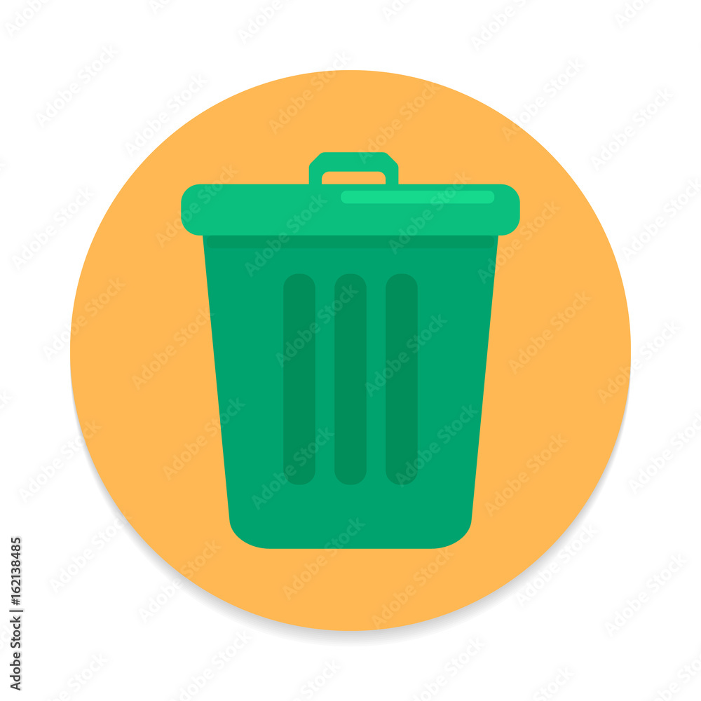 Trash bin flat icon. Round colorful button, Delete circular vector sign. Flat style design Trash bin flat icon. Round colorful button, Delete circular vector sign. Flat style design