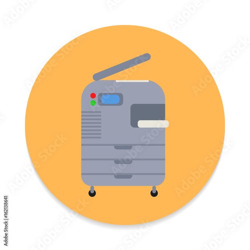 Copy machine, copier flat icon. Round colorful button, circular vector sign. Flat style design