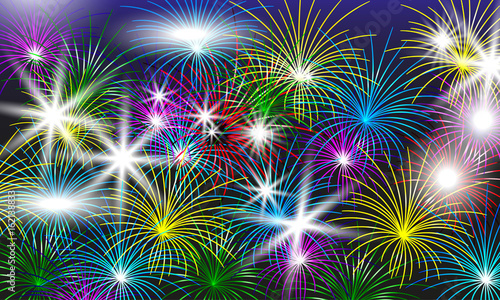 Bright colorful fireworks. Festive background for design. Vector