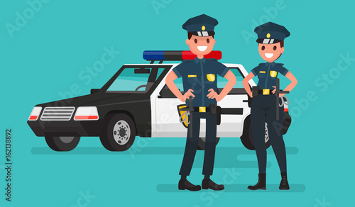 Police officers. Man and woman. Guardians of order. Vector illustration