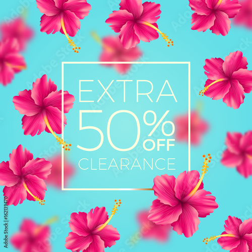 Extra clearance - background with tropical hibiscus flowers.  Vector illustration.