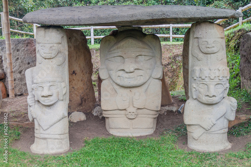 Ancient statues in archeological park in San Agustin, Colombia