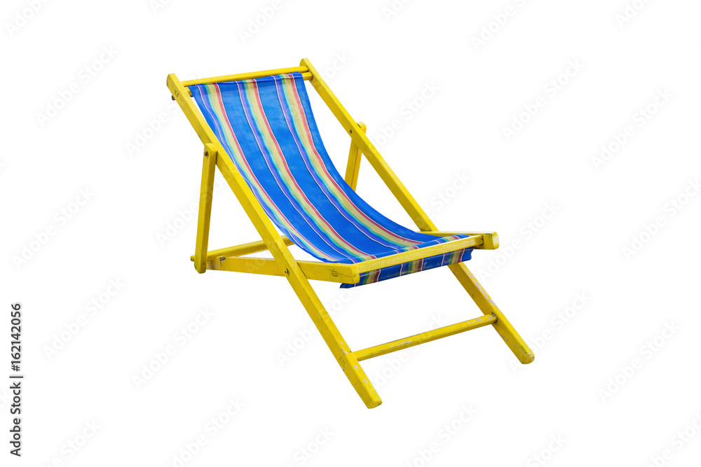 Beach chair with cushion made of canvas, isolated on white background with clipping path Beach chair with cushion made of canvas, isolated on white background with clipping path