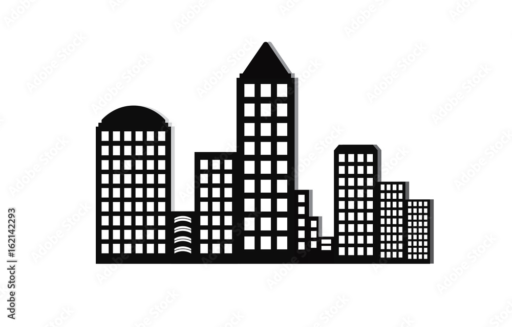 Modern city skyline on white background. Real estate business concept. City Skyline icon. 