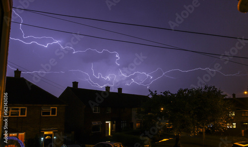 Lightning and thunder storm at night from a window