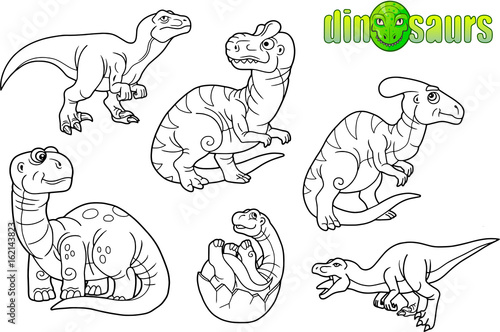 Cartoon funny dinosaurs, set of images
