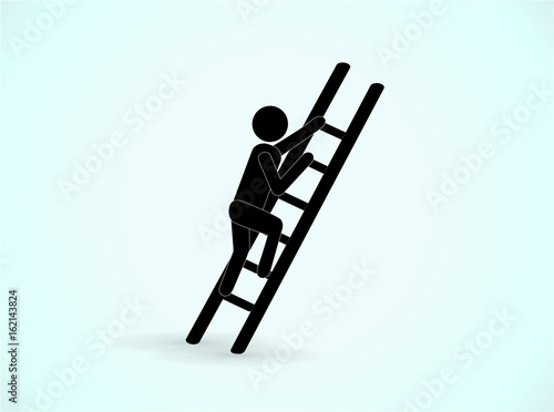 The businessman picks up the stairs upwards, overcoming fear and striving for success. Career enhancement.