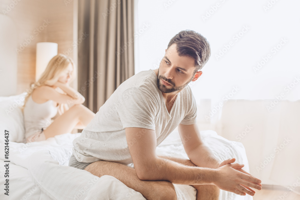 Young couple travel together hotel room leisure Young couple travel together hotel room leisure