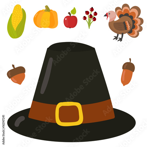 Happy thanksgiving day symbols design holiday objects fresh food harvest autu...