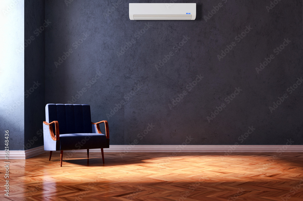 Living room with air conditioning. 3D rendering - obrazy, fototapety, plakaty 