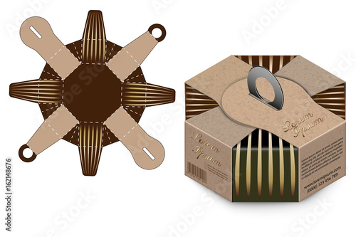 Gift Box Packaging Template. Box design, Container die-stamping, Folding Folded Packaging, Ready Pack, No Glue Needed. Isolated on white background.
