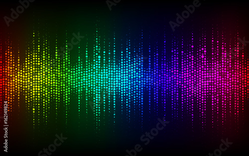 Abstract Sound Wave Background.Digital energy sound music equalizer with colored rainbow lights backdrop.Vector illustration EPS 10