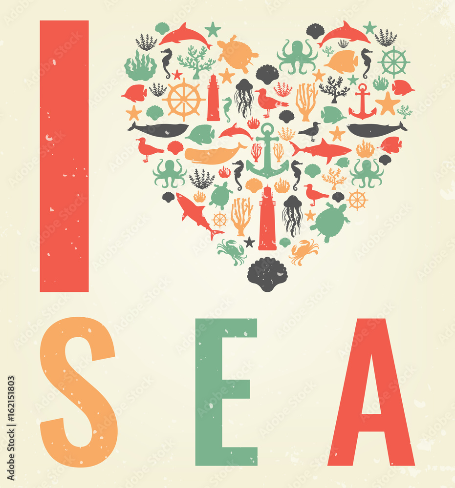 Sea icons and symbols set. Sea animals. Nautical design elements. Vector Sea icons and symbols set. Sea animals. Nautical design elements. Vector