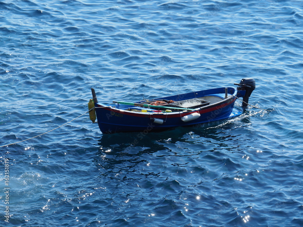 Naklejka premium Barque de pêche sur l'eau (Italie, Cinque Terre)