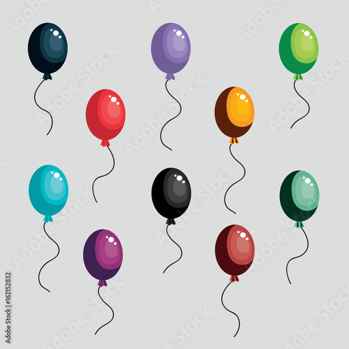 Set of color cartoon balloons, isolated on grey background. Vector illustration.
