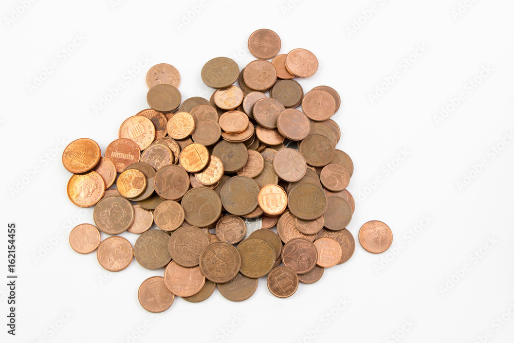 Pile of euro coins money isolated white background. / Many of small euro gold coins for design and background. Pile of euro coins money isolated white background. / Many of small euro gold coins for design and background.
