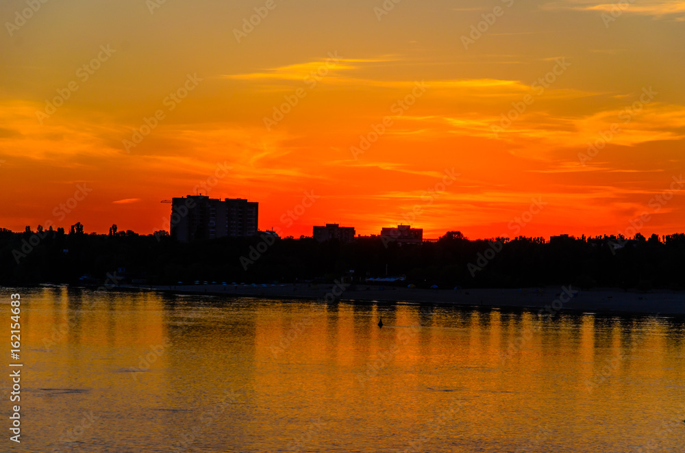 Beautiful sunset over the river Dnieper