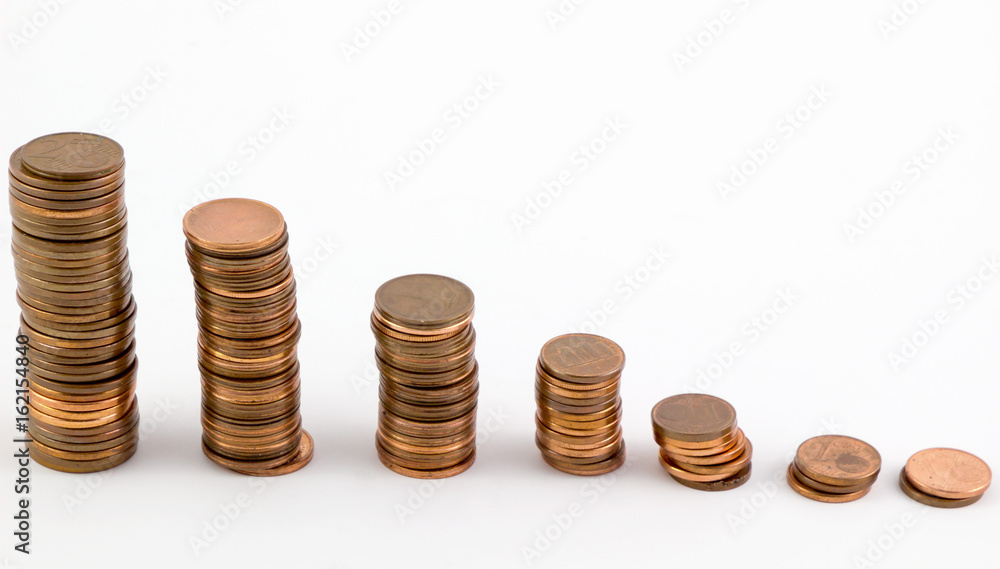 Pile of euro coins money isolated white background. / Many of small euro gold coins for design and background. Pile of euro coins money isolated white background. / Many of small euro gold coins for design and background.