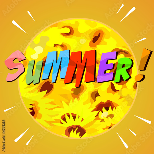 painted abstract summer background with yellow flowers