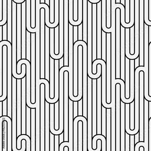 Abstract geometry stripped light seamless pattern with curves. Monochrome line texture white and black background. Vector illustration