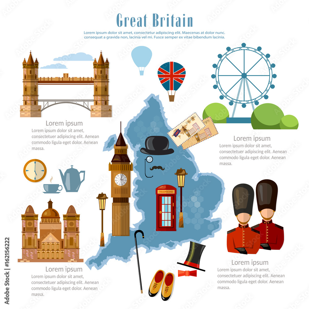 Great Britain infographics. sights, culture, England traditions 