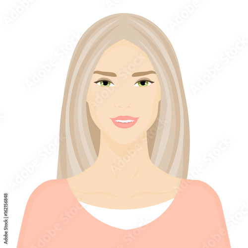 Young woman. Avatar. Portrait of a blonde. Beautiful girl on a white background. Vector illustration