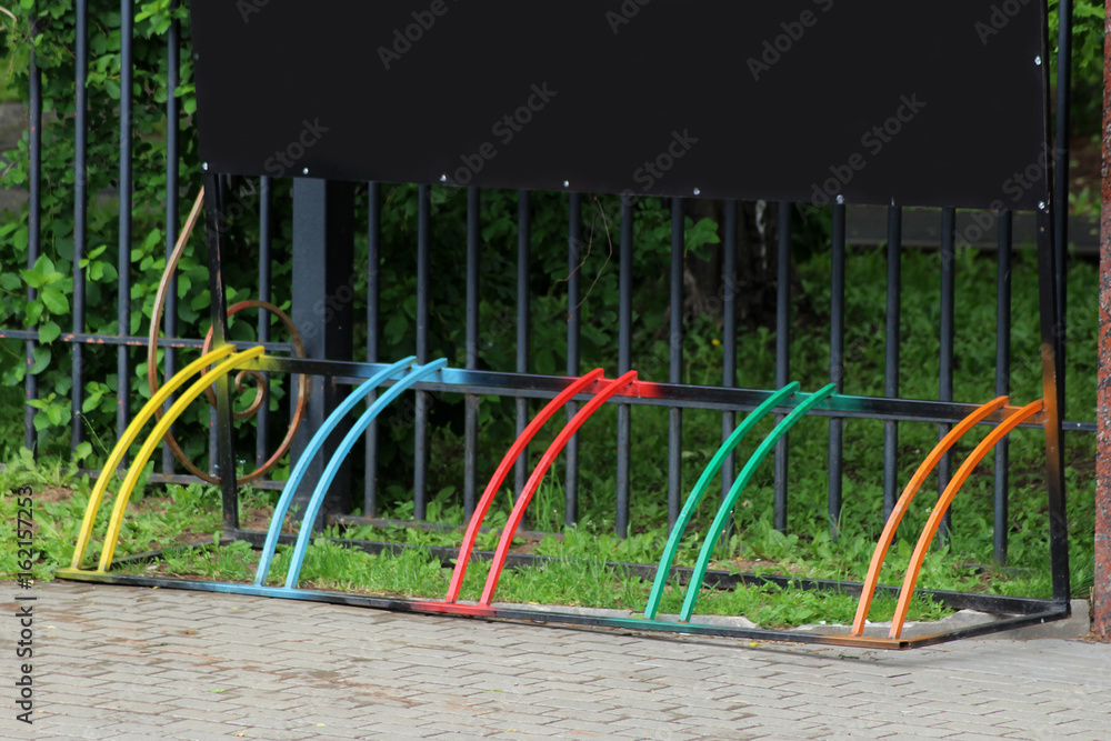 parking space for bicycles outside on spring day parking space for bicycles outside on spring day