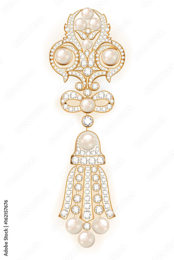 Illustration  brooch pendant with  and precious stones. Filigree victorian jewelry. Design element