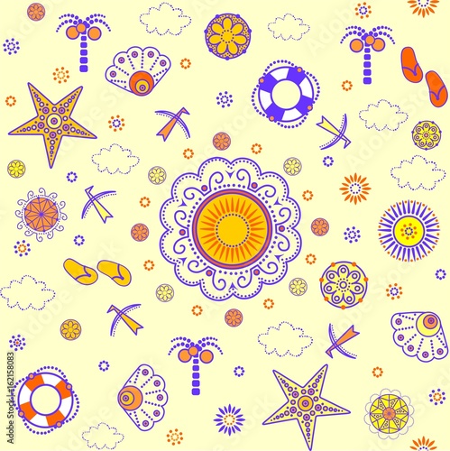 Funny summery decorative wallpaper with abstract marine pattern