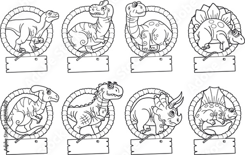 Cartoon funny dinosaurs, set of images