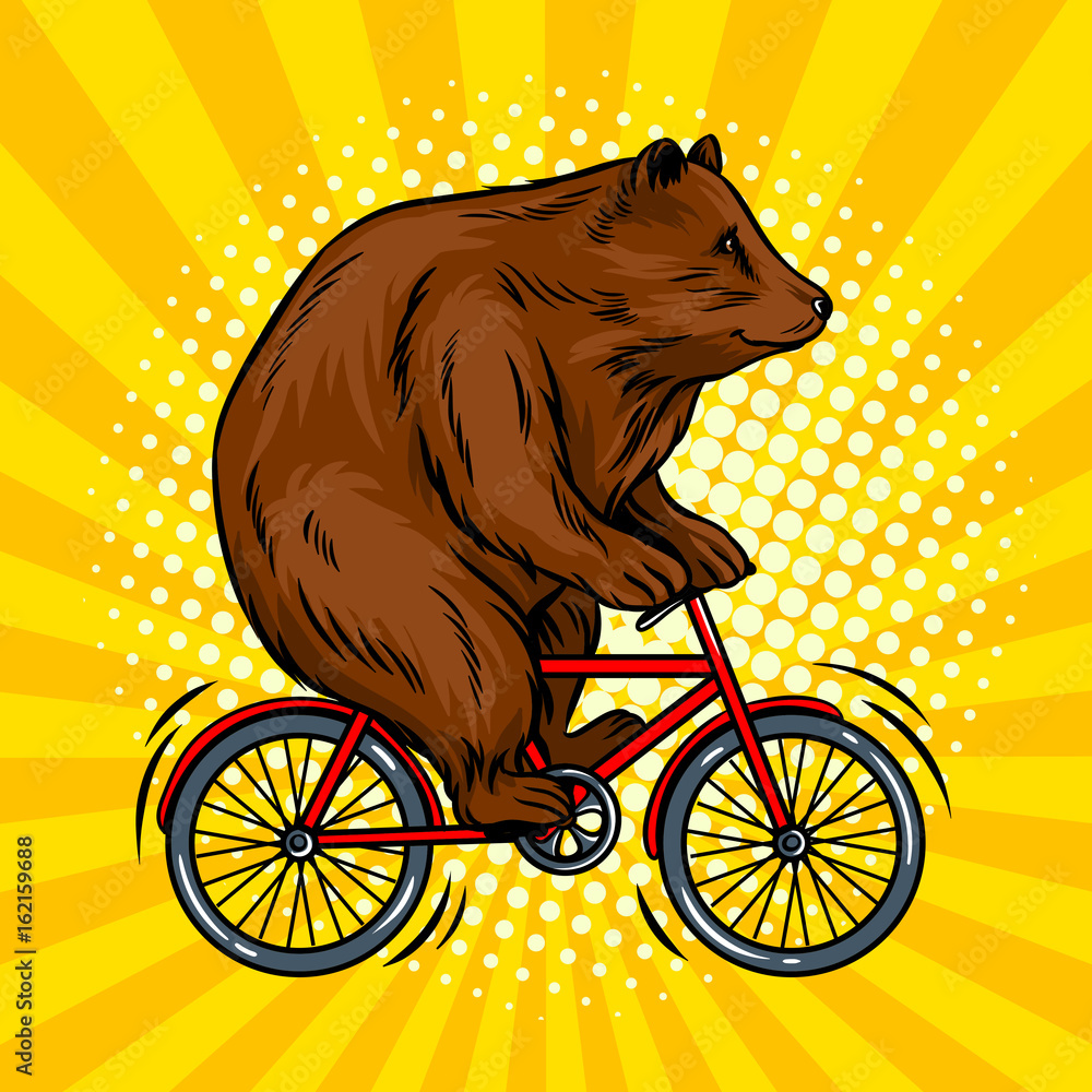 Fototapeta Circus bear on bicycle pop art vector illustration