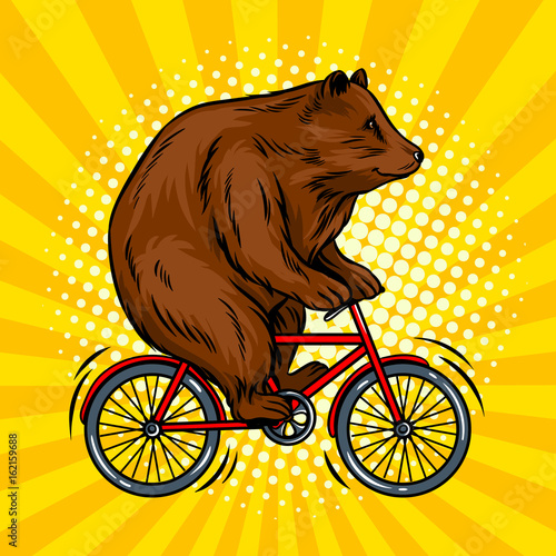 Fototapeta Circus bear on bicycle pop art vector illustration