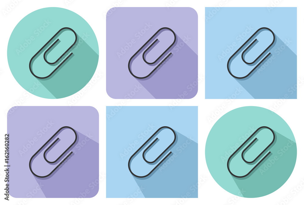 Outlined icon of paper clip with parallel and not parallel long shadows Outlined icon of paper clip with parallel and not parallel long shadows