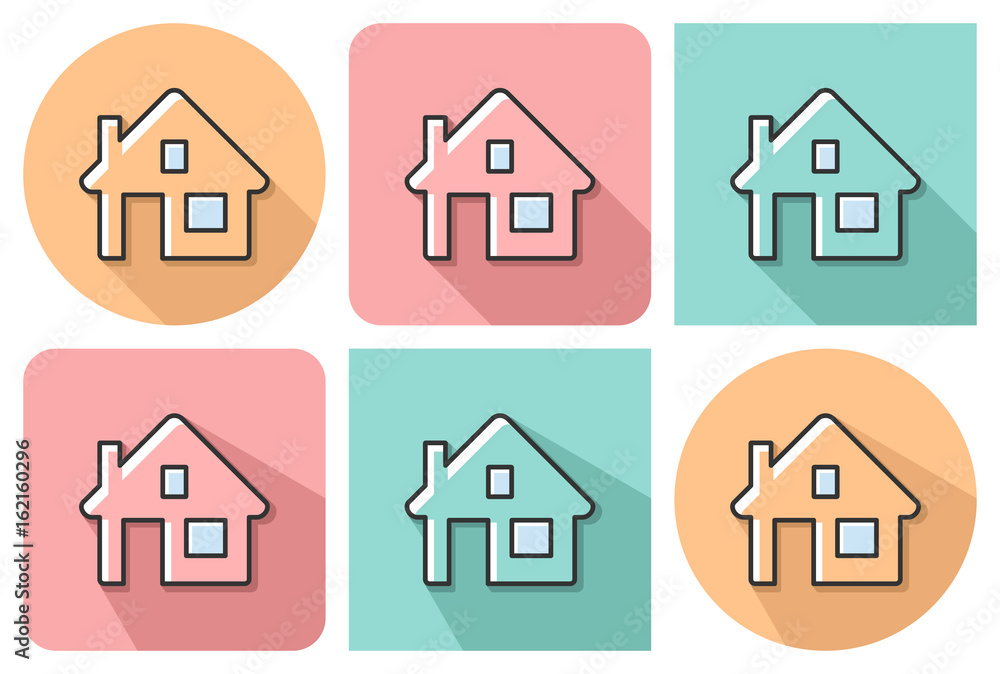 Outlined icon of home with parallel and not parallel long shadows Outlined icon of home with parallel and not parallel long shadows