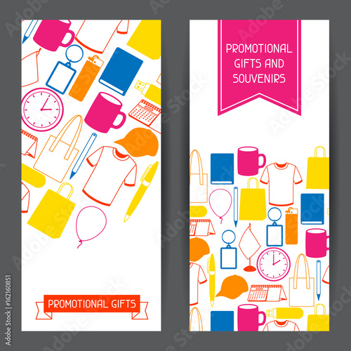 Advertising banners with promotional gifts and souvenirs