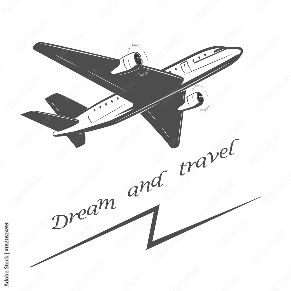 The silhouette of a passenger airplane in a flight. For advertising and design