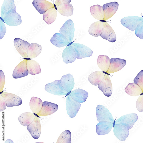 Watercolor hand drawn butterflies pattern