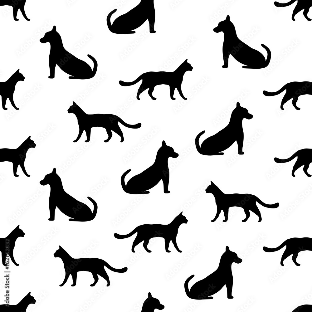 Seamless background with cat and dog