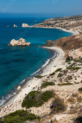 Petra tou Roumiou, Aphrodite's rock. Rocky coastline on the Mediterranean sea in Cyprus. © salajean