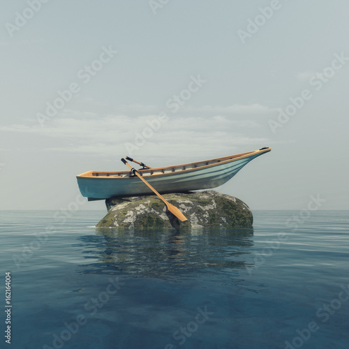 A boat on a stone