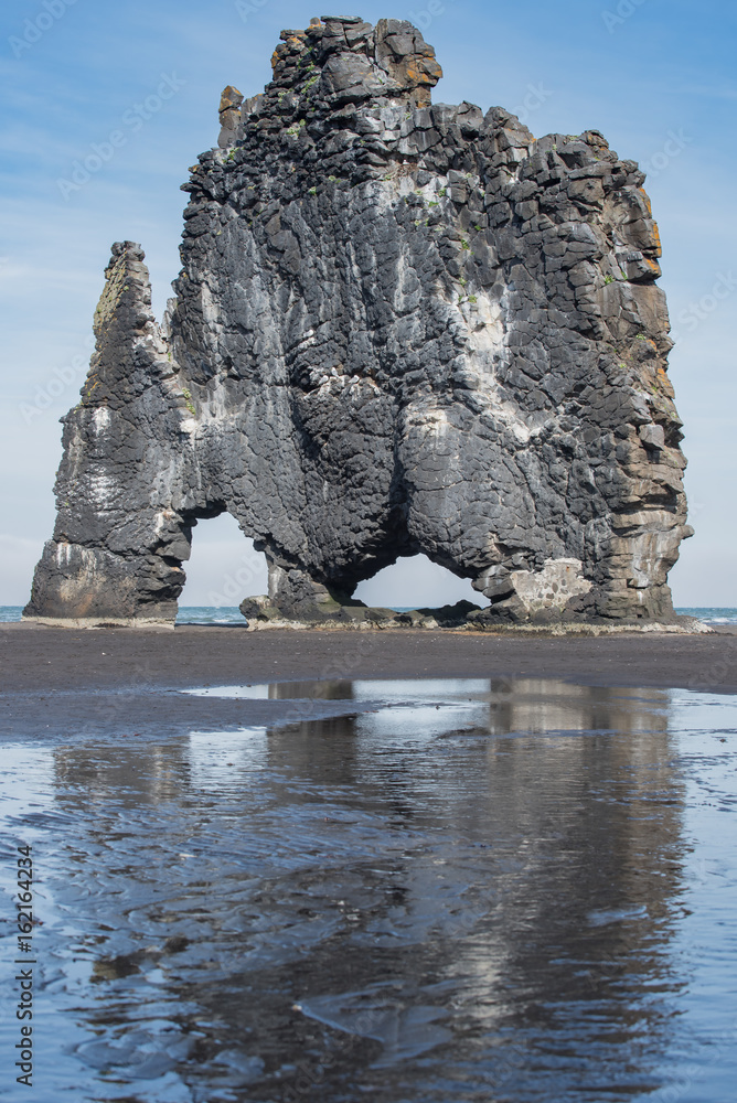 Hvitserkur Vertical dinosaur bassalt rock in Iceland