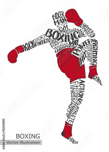 Vector boxer. Silhouette of the athlete from the thematic words.