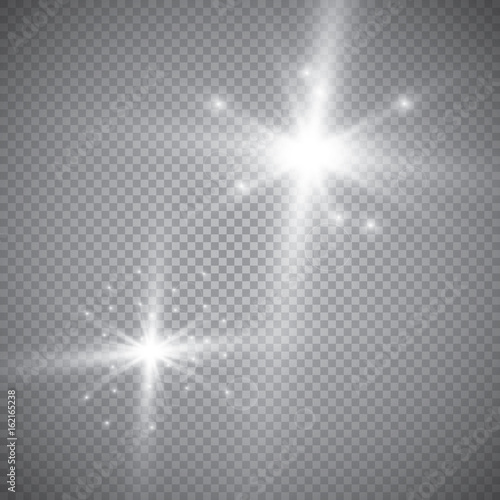 Set of shining lights isolated on a transparent background. The flash flashes with rays and a searchlight. Light effect of glow. The star flashed with sparkles.