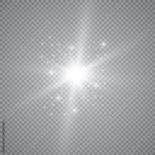 Set of shining lights isolated on a transparent background. The flash flashes with rays and a searchlight. Light effect of glow. The star flashed with sparkles.