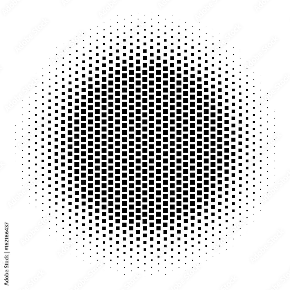Abstract halftone gradient background circle of squares in hexagoal arrangement. Simple stylish modern design vector element in black and white.