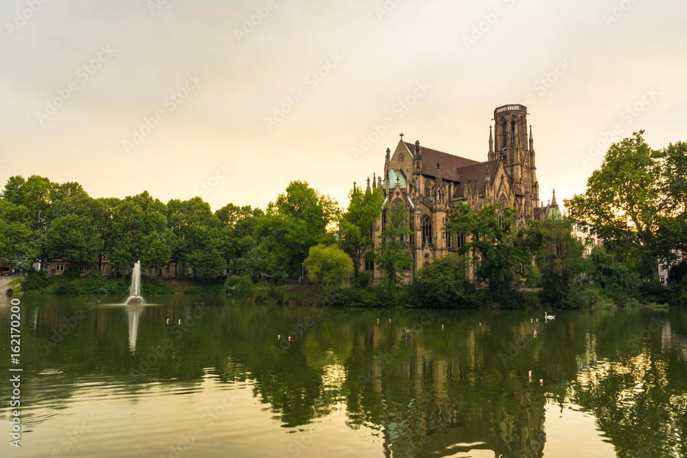 Stuttgart Feuersee Johanesskirche Pond Landscape Germany Europe Architecture Destination Stuttgart Feuersee Johanesskirche Pond Landscape Germany Europe Architecture Destination
