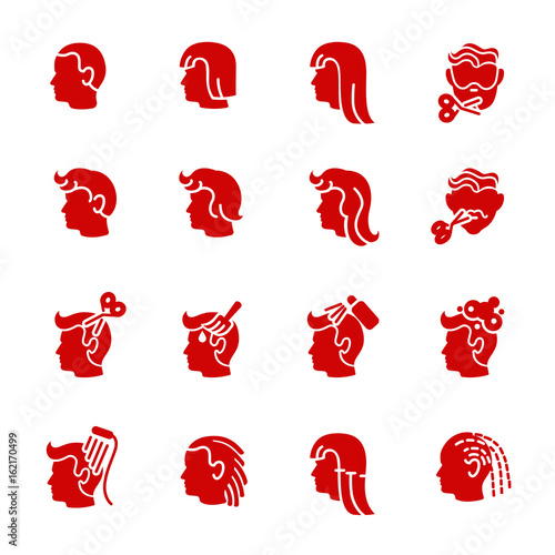 Icons of barber services for men / Glyph icons as dyeing, washing, styling
